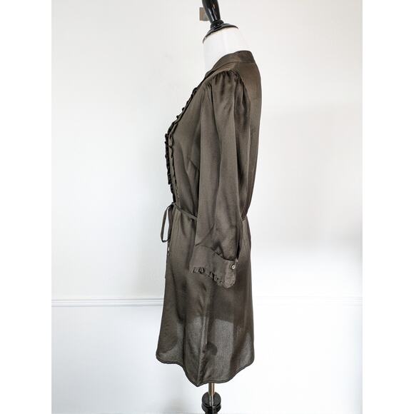 French Connection Shirt Dress Silk Ruffle Floral Button Victorian Brown Size 2 - Picture 6 of 11